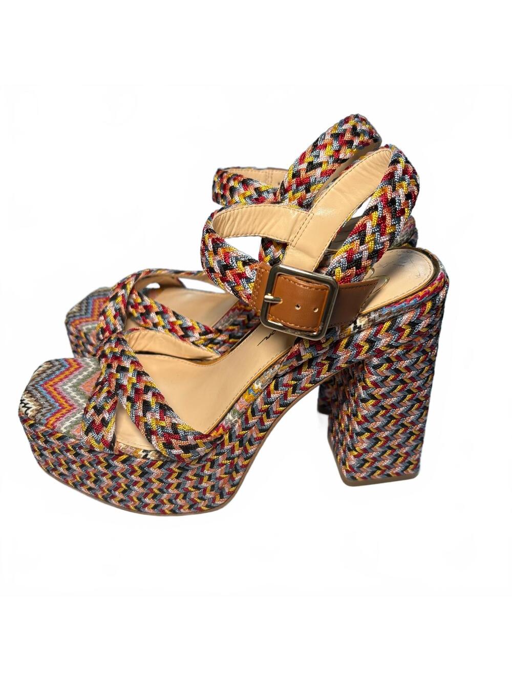Jessica Simpson Brycen Multicolor Woven Platform Block Heel Sandals